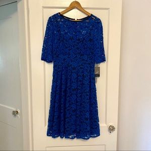 Adrianna Papell A-line Midi Blue Lace Dress Size 6
